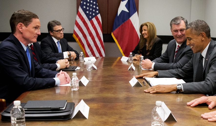 President Obama met with Texas Gov. Rick Perry on Wednesday but declined his offer to go to the Mexico border just 500 miles away. (Associated Press)