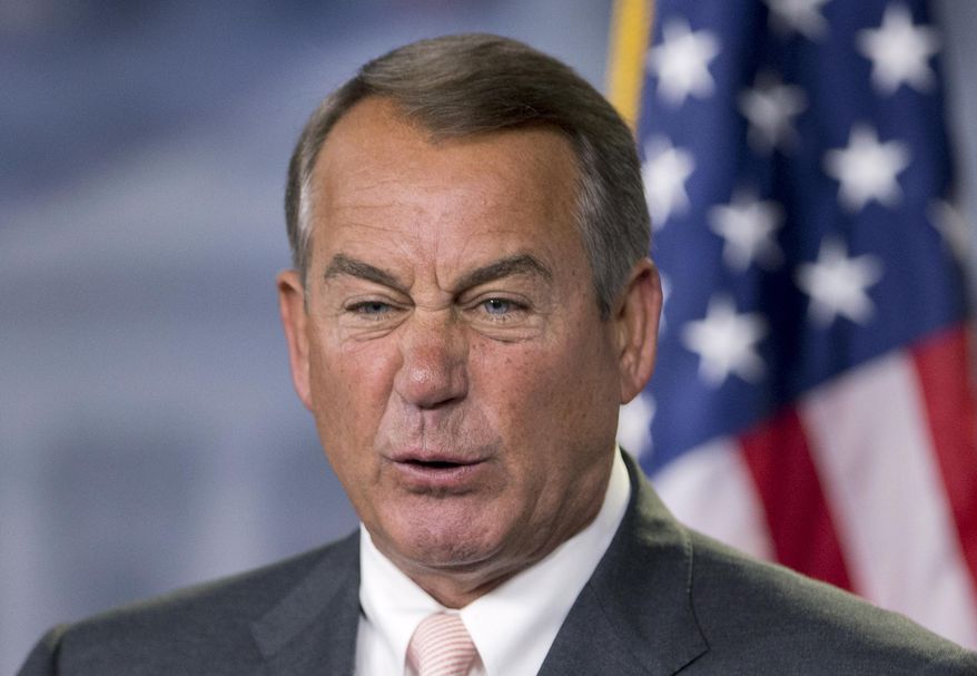 House Speaker John Boehner of Ohio, speaks about President Barack Obama on Capitol Hill in Washington, Thursday, July 10, 2014, during a news conference. (AP Photo/Manuel Balce Ceneta)