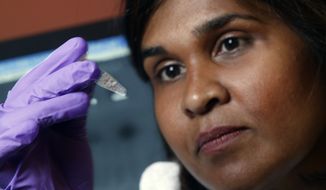 **FILE **  Dr. Deborah Persaud, a pediatric HIV expert at Johns Hopkins&#39; Children&#39;s Center in Baltimore, holds a vial while at Johns Hopkins Medicine in 2005. (AP Photo/Johns Hopkins Medicine, File)