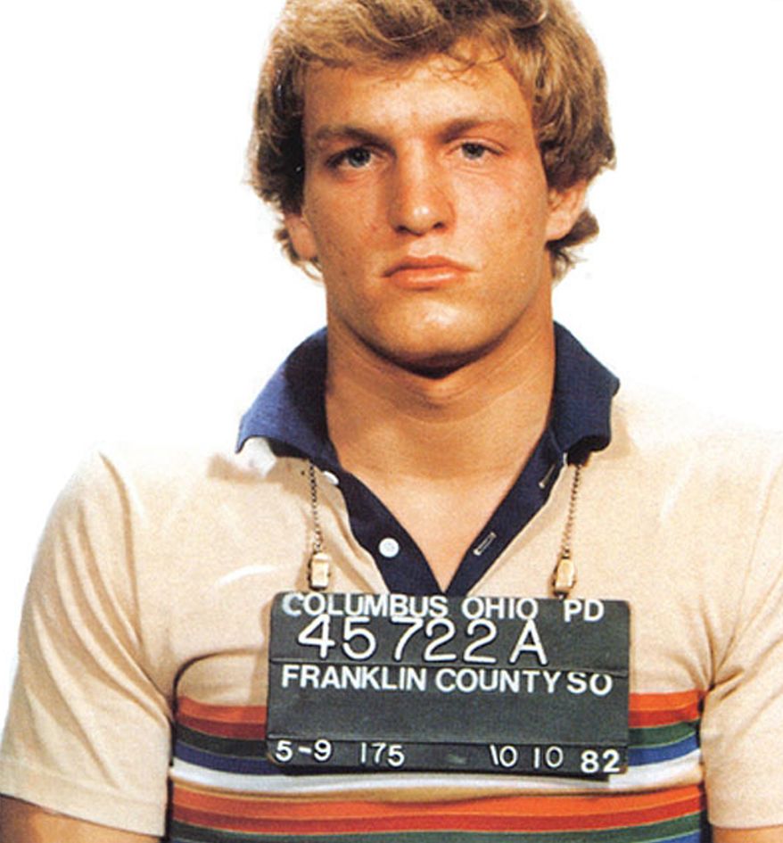 WOODY HARRELSON - the actor was arrested by Columbus, Ohio police in October 1982 and charged with disturbing the peace. Harrelson, 21 at the time, avoided jail time by paying a fine.