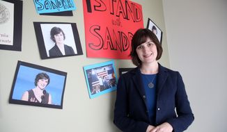 Sandra Fluke poses for a photograph at her campaign office in Los Angeles in this July 1, 2014, file photo. (AP Photo/Nick Ut) ** FILE ** 
