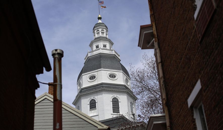 The  Maryland State House dome standing above buildings in Annapolis.  (AP Photo/Patrick Semansky)