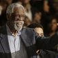 Former NBA player Bill Russell waves to the crowd during the NBA All Star basketball game, Sunday, Feb. 16, 2014, in New Orleans. (AP Photo/Gerald Herbert)