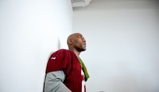 Washington Redskins cornerback DeAngelo Hall (23) waits to speak to members of the media following morning practice on the opening day of Washington Redskins Training Camp at Bon Secours Training Center, Richmond, Va., Thursday, July 24, 2014. (Andrew Harnik/The Washington Times)