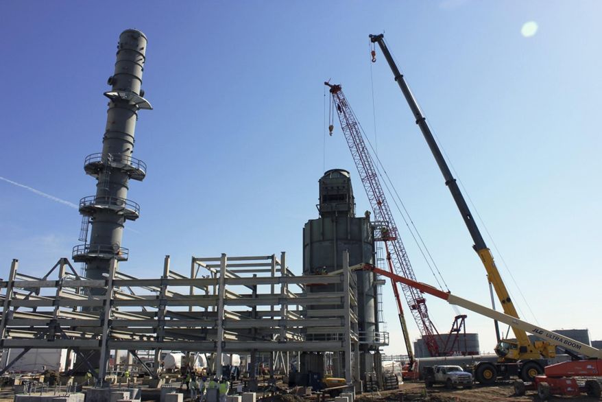 This April 9, 2014 photo provided by the MDU Resources Group in Bismarck, N.D., shows the Dakota Prairie Refinery under construction near Dickinson, N.D. Construction of the oil refinery is about three-fourths complete. Bismarck-based MDU Resources Group and Indianapolis-based Calumet Specialty Products Partners are building the refinery at a cost of up to $300 million. Construction started in March 2013. The facility is slated to be operating late this year. The refinery will employ about 90 workers. (AP Photo/Courtesy of MDU Resources Group)