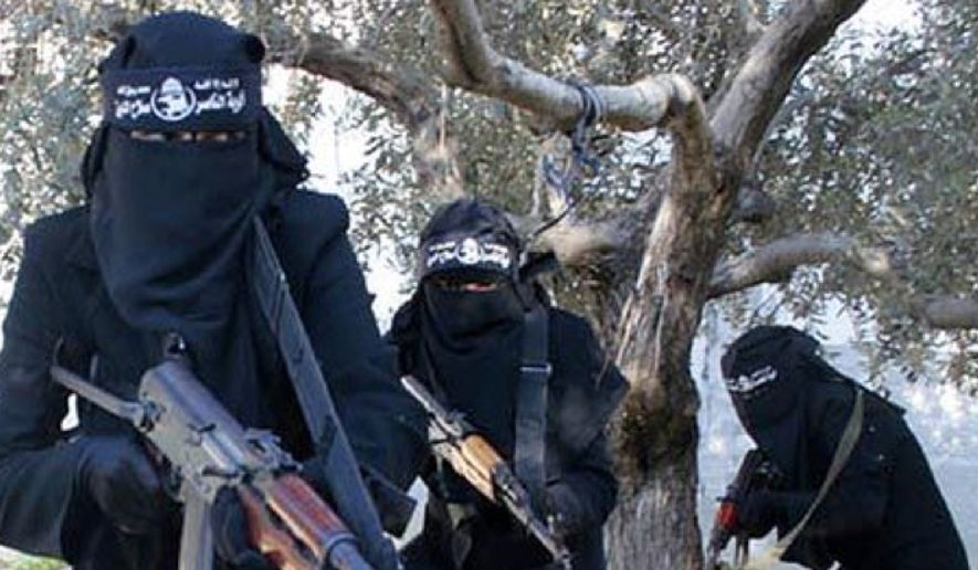 Women from the Islamic State of Syria and the Levant&#39;s al-Khansaa&#39; Brigade. (Image: SyriaDeeply.org)