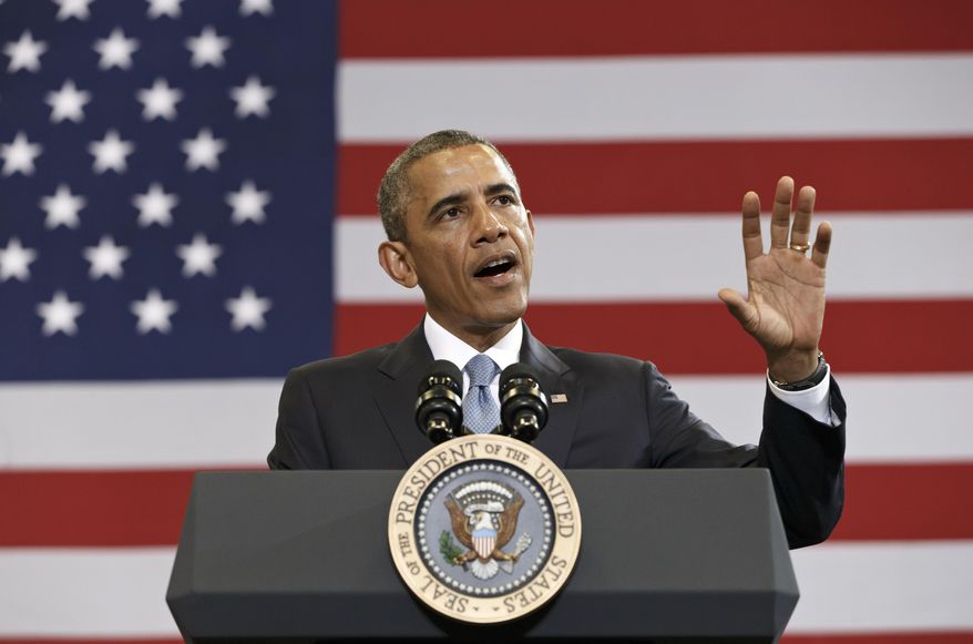 ** FILE ** This July 21, 2014, file photo shows President Barack Obama as he speaks at the Walker Jones Education Campus in Washington. (AP Photo/J. Scott Applewhite, File)