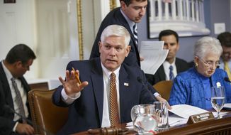 House Rules Committee Chairman Pete Sessions, Texas Republican, is joined by Rep. Virginia Foxx, North Carolina Republican, as he speaks during a panel on Capitol in Washington on May 7, 2014. (Associated Press) **FILE**