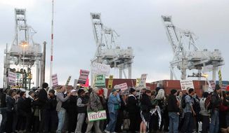 Pro-Palestinian activists for the second day Sunday blocked an Israeli-owned ship from docking at the Port of Oakland in a protest against Israel&#39;s military action in Gaza. A protest against a Zim ship in 2010 (pictured here) was held by hundreds of Bay Area activists condemning Israel&#39;s blockade of the Gaza Strip. (Facebook/Block the Boat for Gaza)