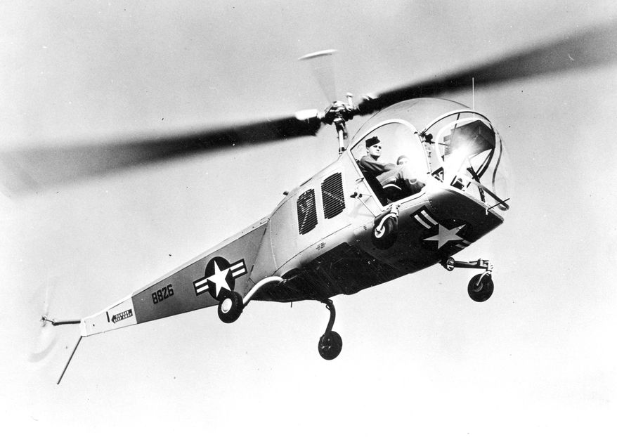 NUMBER 10. BELL H-13 SIOUX was a two-bladed, single engine, light helicopter built by Bell Helicopter. Westland Aircraft manufactured the Sioux under license for the British military as the Sioux AH.1 and HT.In 1947, the United States Air Force ordered the improved Bell Model 47A. Most were designated YR-13 and three winterized versions were designated YR-13A. The United States Army first ordered Bell 47s in 1948 under the designation H-13. These would later receive the name Sioux.The Bell-built H-13 B is seen airborne in this April 29, 1951 photo. The helicopter is equipped with a 173 horsepower engine, cruises at 85 miles per hour, climbs 900 feet in a minute and has a service ceiling of 11,500 feet. (AP Photo)