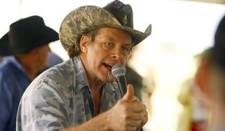 Rock musician Ted Nugent speaks during the Big Horn Basin Tea Party Picnic in Emblem, Wyo., on Aug. 2, 2014. (Associated Press/The Casper Star-Tribune, Dan Cepeda) **FILE**