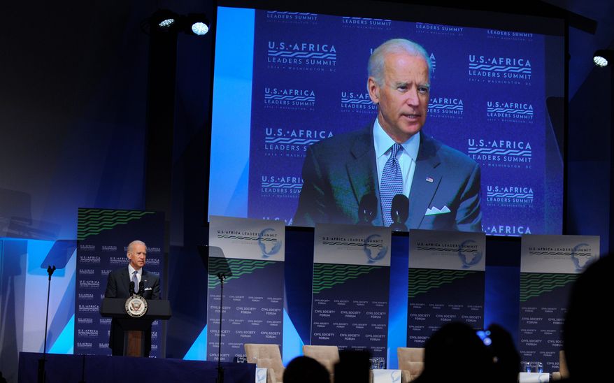 Vice President Joseph R. Biden opened the U.S. Africa Summit Monday by lecturing the leaders on the importance of clearing out corruption from their governments. President Obama has gathered nearly 50 African heads of state in Washington for an unprecedented summit. (Associated Press)