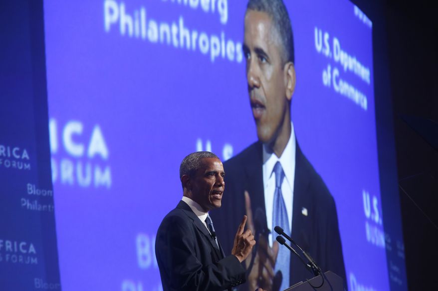 President Barack Obama speaks at the US Africa Business Forum during the US Africa Leaders Summit, Tuesday, Aug. 5, 2014, at the Mandarin Oriental Hotel in Washington. African heads of state are gathering in Washington for an unprecedented summit to promote business development. (AP Photo/Charles Dharapak)