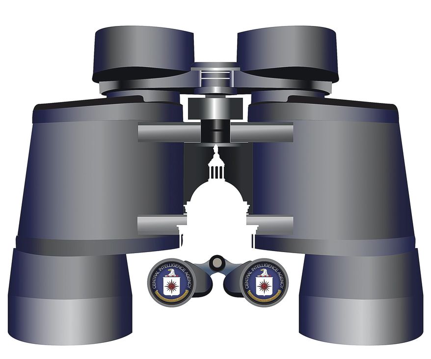 Illustration on Government spying on Government by Linas Garsys/The Washington Times