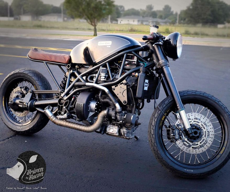 Move over, switch grass. This tricked-out motorcycle runs on organic biodiesel fuel made from converted bacon grease. (Hormel Corp.)
