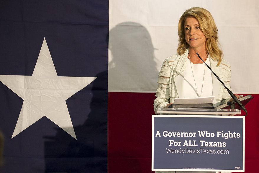 Wendy Davis, Democratic candidate for Texas Governor, speaks at a campaign stop in Austin, Texas, Tuesday, Aug. 5, 2014, at the Travis County Coordinated Campaign Headquarters. Davis insisted Tuesday she'll break her party's two-decade Texas losing streak and win the governor's race, saying turnout from long-disillusioned voters will be stronger than expected and enough to overcome her opponent's sizeable leads in campaign cash and opinion polls. (AP Photo/Austin American-Statesman, Ralph Barrera)