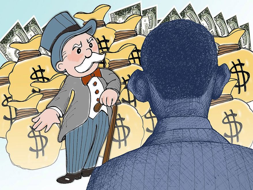 Illustration on Obama's corporate tax antipathy toward business by Jennifer Kohnke/Tribune Content Agency