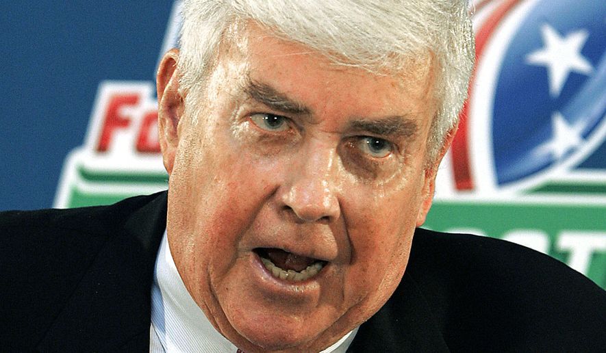 JACK KEMP-former professional football player, was a Republican who he served as Housing Secretary in the administration of President George H. W. Bush. He previously served nine terms as a congressman for Western New York's 31st congressional district from 1971 to 1989. He was the Republican Party's nominee for Vice President in the 1996 election, where he was the running mate of presidential nominee Bob Dole. FILE - In this Aug. 25, 2006 file photo, Jack Kemp speaks during a news conference at the Capitol in Jackson, Miss. Kemp, the ex-quarterback, congressman, one-time vice-presidential nominee and self-described "bleeding-heart conservative" died Saturday, May 2, 2009. (AP Photo/Rogelio Solis, File)