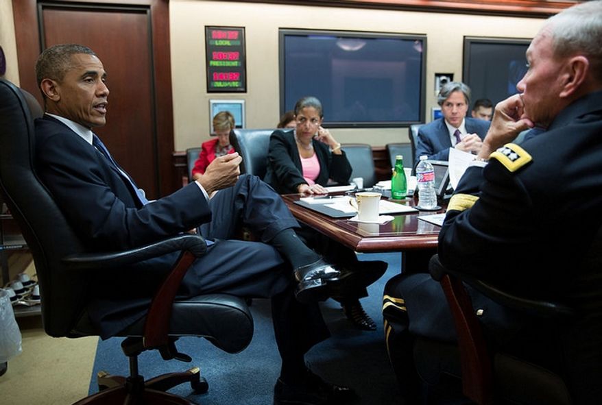 President Barack Obama meets with his national security advisers in the Situation Room of the White House, Aug. 7, 2014. (Official White House Photo by Pete Souza)