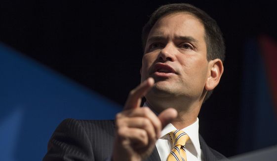 Sen. Marco Rubio, Florida Republican, speaks at the Faith and Freedom Coalition&#39;s Road to Majority event in Washington on June 19, 2014. (Associated Press) **FILE**