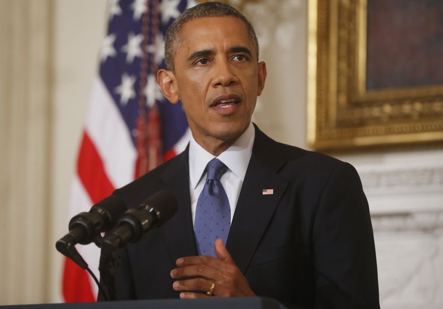 ** FILE ** In this Thursday, Aug. 7, 2014, file photo, President Barack Obama speaks about the situation in Iraq at the White House in Washington. (AP Photo/Charles Dharapak, File)