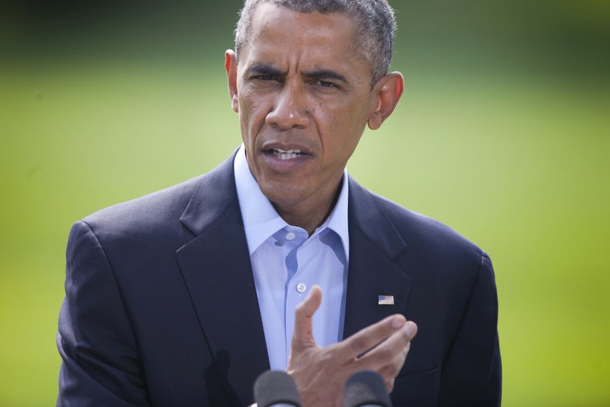 This Aug. 9, 2014, photo shows President Barack Obama as he speaks on the South Lawn of the White House in Washington, about the ongoing situation in Iraq. Islamic militants' growing influence in Iraq and Syria are a threat to Americans, lawmakers from both political parties agreed Sunday even as they sharply disagreed on what role the United States should play in crushing them. (AP Photo/Pablo Martinez Monsivais)