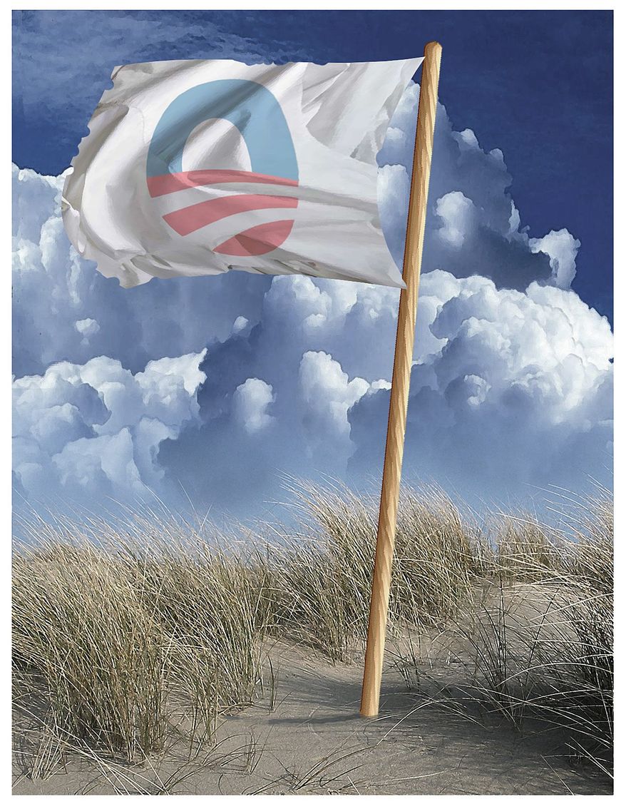 Illustration on Obama's fading popularity by Alexander Hunter/The Washington Times