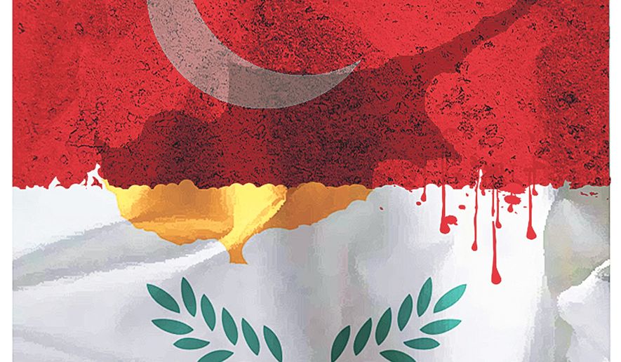 Illustration on the ongoing Turkish occupation of Cyprus by Alexander Hunter/The Washington Times