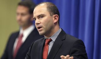 Deputy National Security Adviser for Strategic Communications and Speechwriting, Ben Rhodes, speaks during a news briefing in Edgartown, Mass., on the island of Martha&#39;s Vineyard, Wednesday, Aug. 13, 2014. Rhodes discussed the refugee and conflict conditions in Northern Iraq. (AP Photo/Steven Senne)