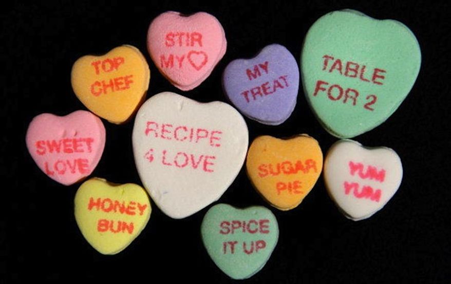Candy hearts with clear messages (Image from Associated Press)
