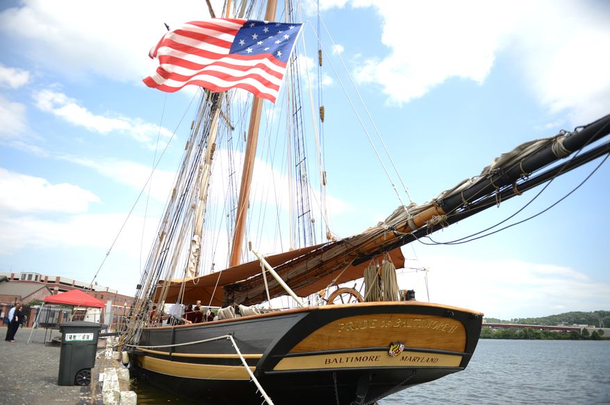 In September, an array of tall ships and Navy gray hulls will be on display to celebrate the bicentennial of &quot;The Star Spangled Banner.&quot; If you&#x27;re anxious, though, the Pride of Baltimore II, a reproduction privateer from the War of 1812 era, is visiting the Washington Navy Yard next to the destroyer USS Barry. The Pride display is open until Aug. 25. (Andrew Harnik/The Washington Times)