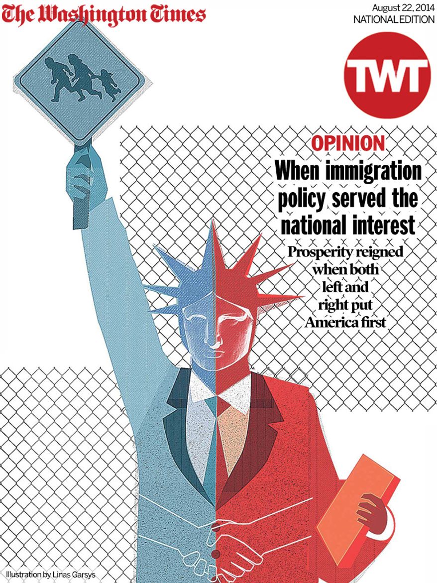 National Edition Opinion cover for August 22, 2014 - When immigration policy served the national interest (Illustration by Linas Garsys for The Washington Times)