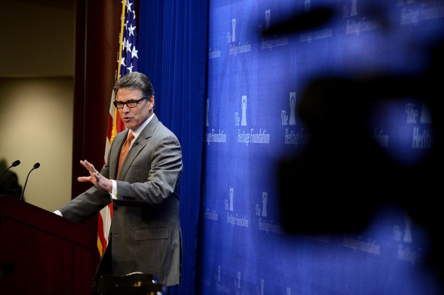 Texas Gov. Rick Perry speaks during a discussion on &quot;The Border Crisis and the New Politics of Immigration&quot; at the Heritage Foundation, Washington, D.C., Thursday, August 21, 2014. (Andrew Harnik/The Washington Times)