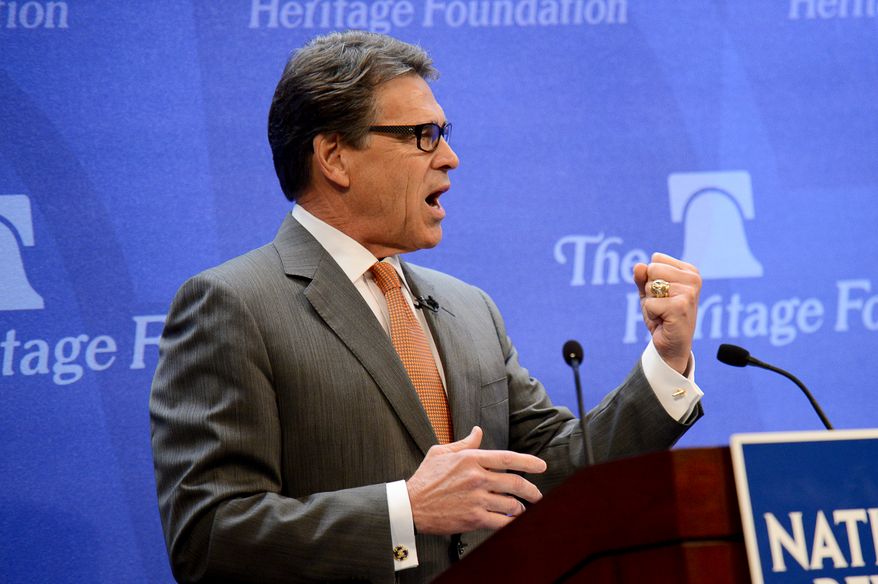 Texas Gov. Rick Perry speaks during a discussion on &quot;The Border Crisis and the New Politics of Immigration&quot; at the Heritage Foundation, Washington, D.C., Thursday, August 21, 2014. (Andrew Harnik/The Washington Times)