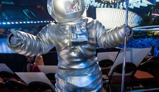 A MTV Moonman statue is displayed at the 2014 MTV Video Music Awards Press Preview Day at the Forum on Thursday, Aug. 21, 2014, in Inglewood, Calif. (Photo by Paul A. Hebert/Invision/AP) ** FILE **