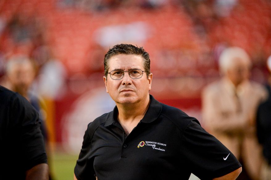Washington Redskins owner Dan Snyder stands on the sidelines before the Washington Redskins play the Cleveland Browns in NFL preseason football at FedExField, Landover, Md., Monday, August 18, 2014. (Andrew Harnik/The Washington Times)