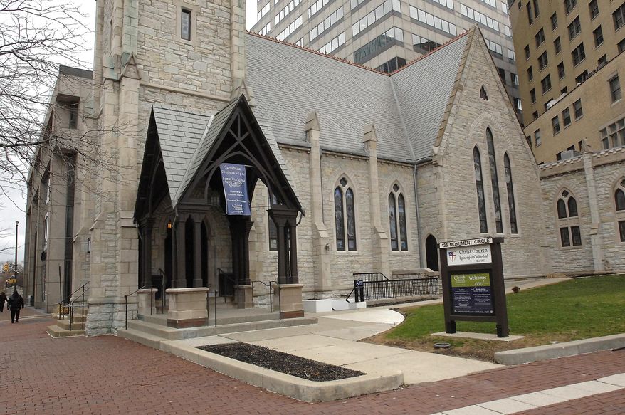 The Christ Church Cathedral is shown in this March 20, 2011 photo on Monument Circle in downtown Indianapolis. Eli Lilly Jr., grandson of the pharmaceutical firm’s founder, made a $1 million gift aimed at securing its future. Nearly 40 years later, that gift has spawned Christ Church’s no-holds-barred federal lawsuit against the nation’s largest bank, JPMorgan Chase & Co. (AP Photo/Indianapolis Business Journal)