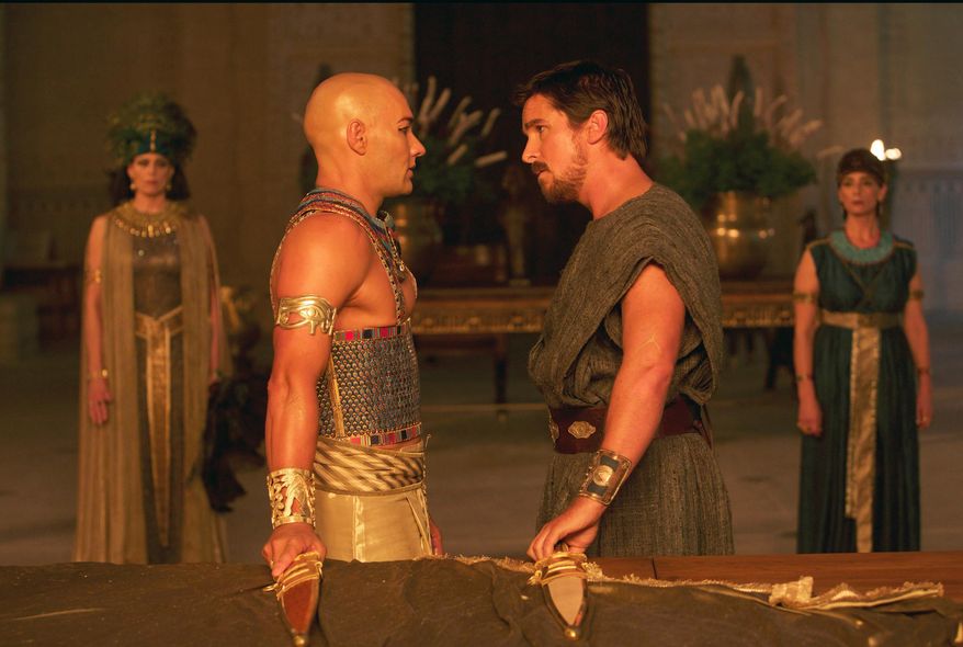 Joel Edgerton, left, and Christian Bale in a scene from "Exodus: Gods and Kings." The film, directed by Ridley Scott, is set for release on Dec. 12. (AP Photo/20th Century Fox, Kerry Brown)