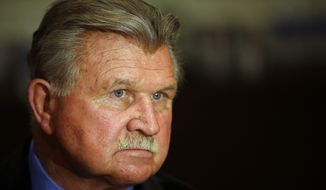 Mike Ditka speaks during an interview at the NFL Super Bowl XLVIII media center in New York on Jan. 29, 2014. (Associated Press) **FILE**