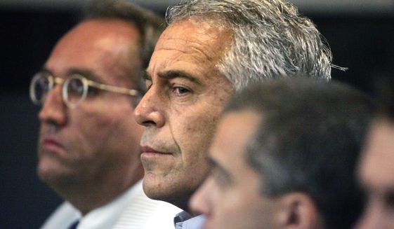 Jeffrey Epstein (center), who pleaded guilty in 2008 to soliciting sex from an underage girl, had what appears to be a purely social relationship with Donald Trump — a link that is far short of former President Bill Clinton&#39;s 20-plus plane rides on his &quot;Lolita Express&quot; private jet around the globe in the early 2000s. (Associated Press/File)