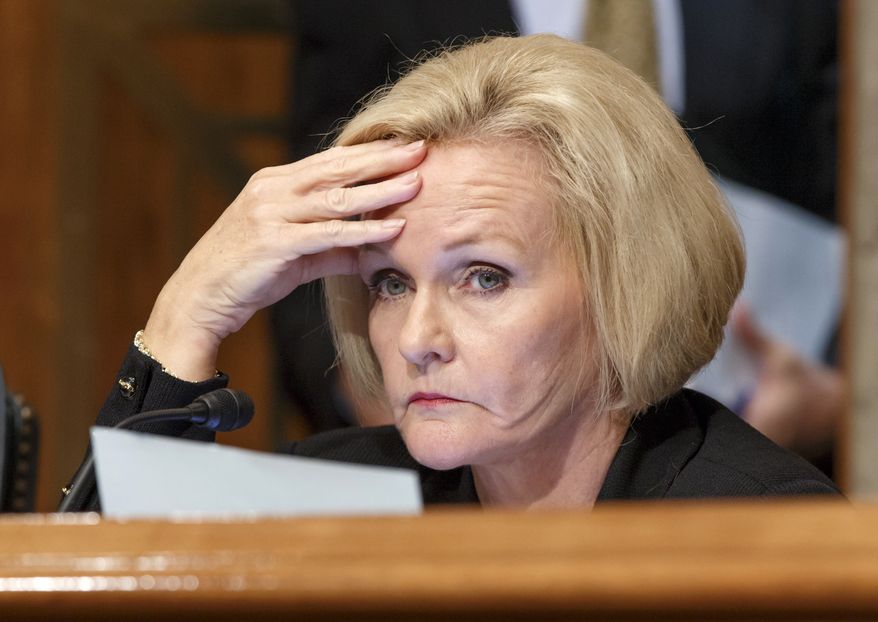 Sen. Claire McCaskill, D-Mo., listens to witnesses testify on Capitol Hill in Washington, Tuesday, Sept. 9, 2014, during a Senate Homeland Security Committee hearing on federal programs that equip state and local police with military equipment. (AP Photo/J. Scott Applewhite) ** FILE **
