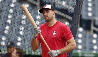 Washington Nationals&#39; Ryan Zimmerman prepares to take batting practice before a baseball game at Nationals Park, Tuesday, Sept. 9, 2014, in Washington. Zimmerman has been on the disabled list and this is one of the first times he has taken batting practice. (AP Photo/Alex Brandon)