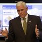 Indiana Gov. Mike Pence answers questions on Sept. 9, 2014, about the new Management &amp; Performance Hub, a new management office, that was unveiled at the Statehouse in Indianapolis. (Associated Press) **FILE**