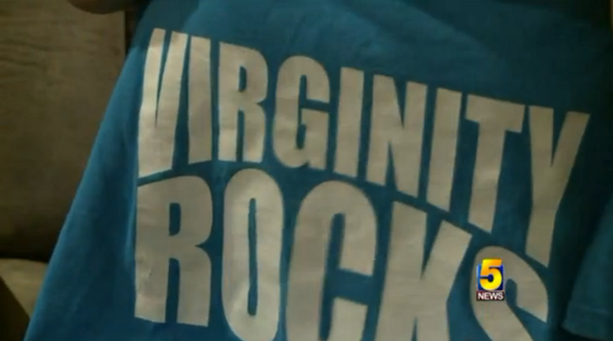 Chloe Rubiano, 13, of Ramay Junior High School was pulled out of class and ordered to change her "Virginity Rocks" T-shirt because school officials said it could cause a distraction to other students. (KFSM)