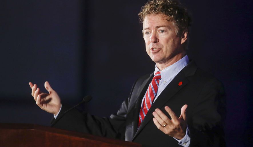 Sen. Rand Paul (R-Ky.) speaks at the California GOP convention on Saturday, Sept. 20, 2014, in Los Angeles. Paul has sought a broader audience this year as he has aggressively traveled the country ahead of a potential presidential bid in 2016. (AP Photo/Chris Carlson)