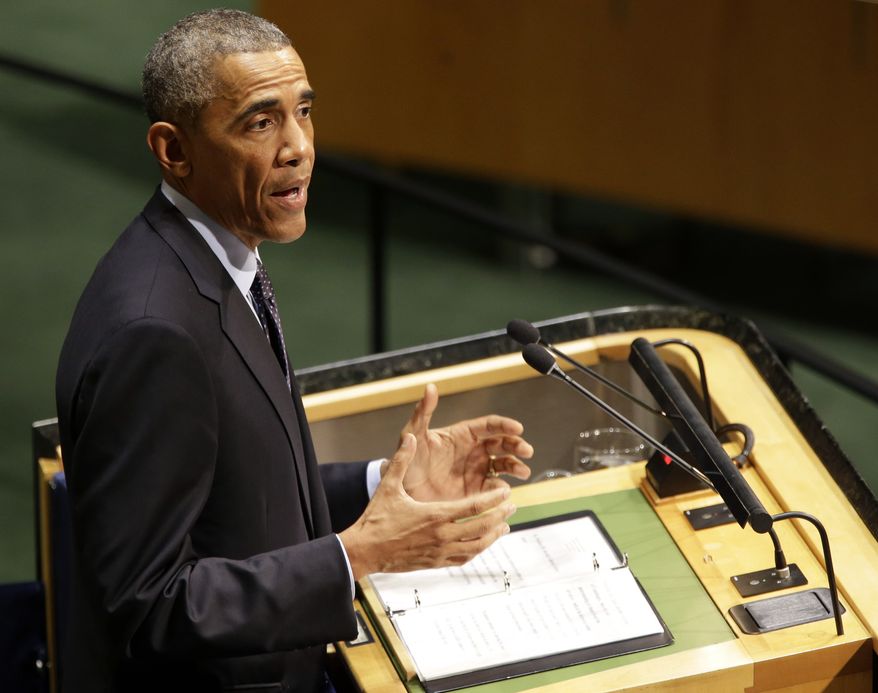U.S. President Barack Obama addresses the Climate Summit at United Nations headquarters, Tuesday, Sept. 23, 2014. (AP Photo/Seth Wenig) **FILE**