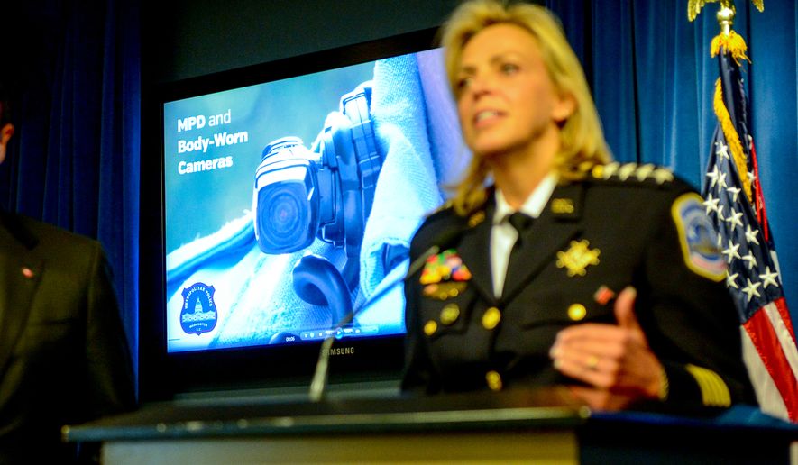 Washington, D.C. MPD Chief Cathy Lanier announces that the police department is testing 5 different kinds of body-worn cameras as part of a pilot program, during a press conference at the Wilson Building, Washington, D.C., Wednesday, September 24, 2014. (Andrew Harnik/The Washington Times)