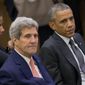 President Obama, National Security Adviser Susan Rice and Secretary of State John Kerry at the United Nations on Thursday. (AP Photo/Pablo Martinez Monsivais)