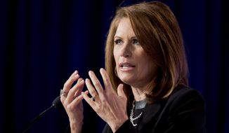 Rep. Michele Bachmann, R-Minn. speaks at the 2014 Values Voter Summit in Washington, Friday, Sept. 26, 2014. Prospective Republican presidential candidates are promoting religious liberty at home and abroad at a gathering of evangelical conservatives, rebuking an unpopular President Barack Obama while skirting divisive social issues that have tripped up the GOP.   (AP Photo/Manuel Balce Ceneta)