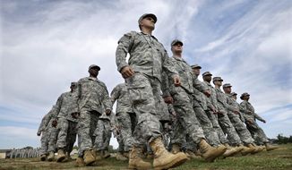 New Jersey National Guard troops march as they pass in review during the New Jersey National Guard&#39;s annual Military Review Sunday, Sept. 28, 2014, in Sea Girt, N.J. (AP Photo/Mel Evans) **FILE**